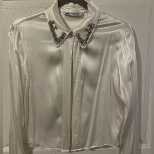 Zara Women Silk Top With Rhinestones